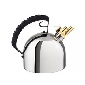 Alessi 9091 stainless steel kettle with brass double barrel spout +copper bottom